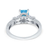 Three Stone Engagement Ring Radiant Simulated Cubic Zirconia 925 Sterling Silver