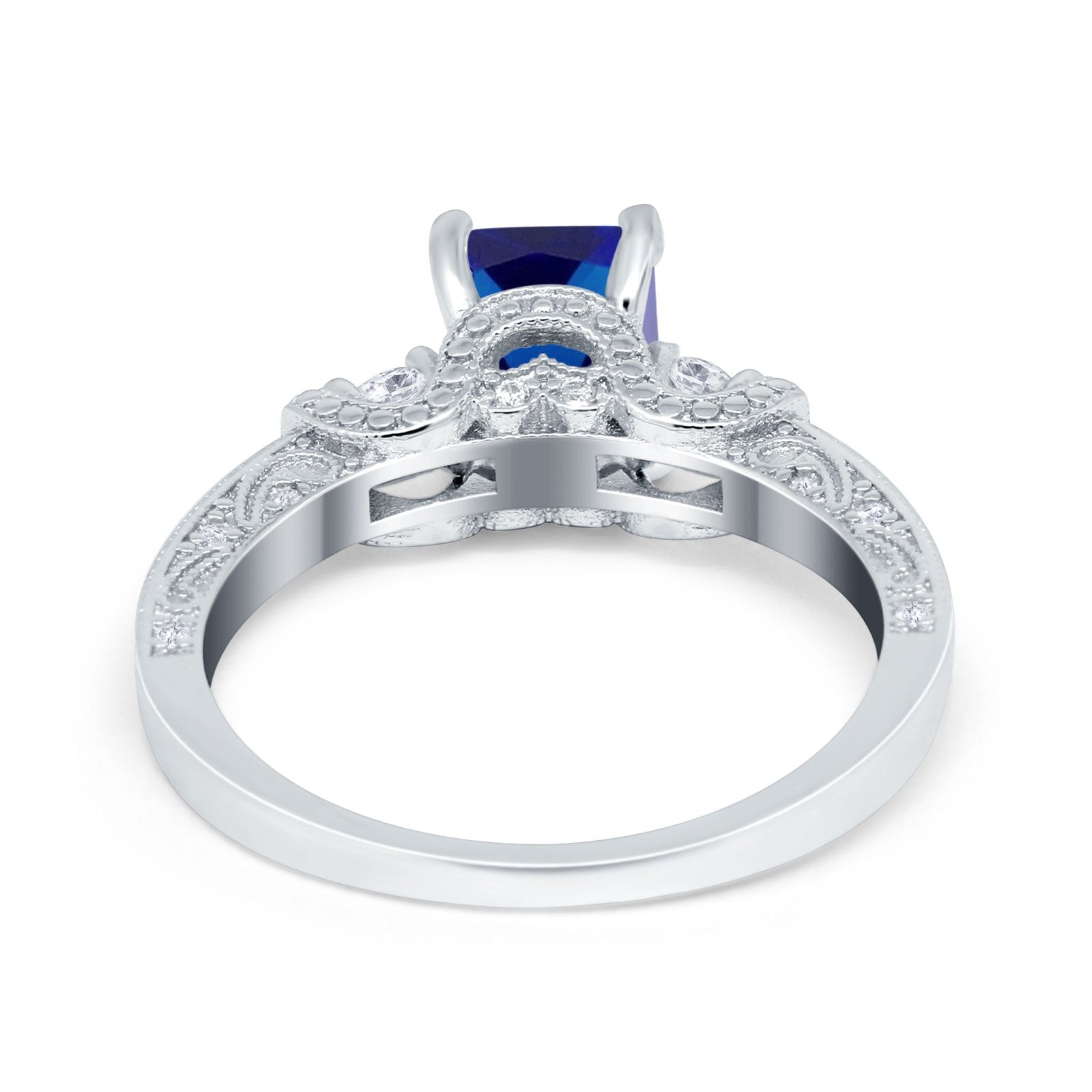 Three Stone Engagement Ring Radiant Simulated Cubic Zirconia 925 Sterling Silver