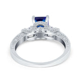 Three Stone Engagement Ring Radiant Simulated Cubic Zirconia 925 Sterling Silver