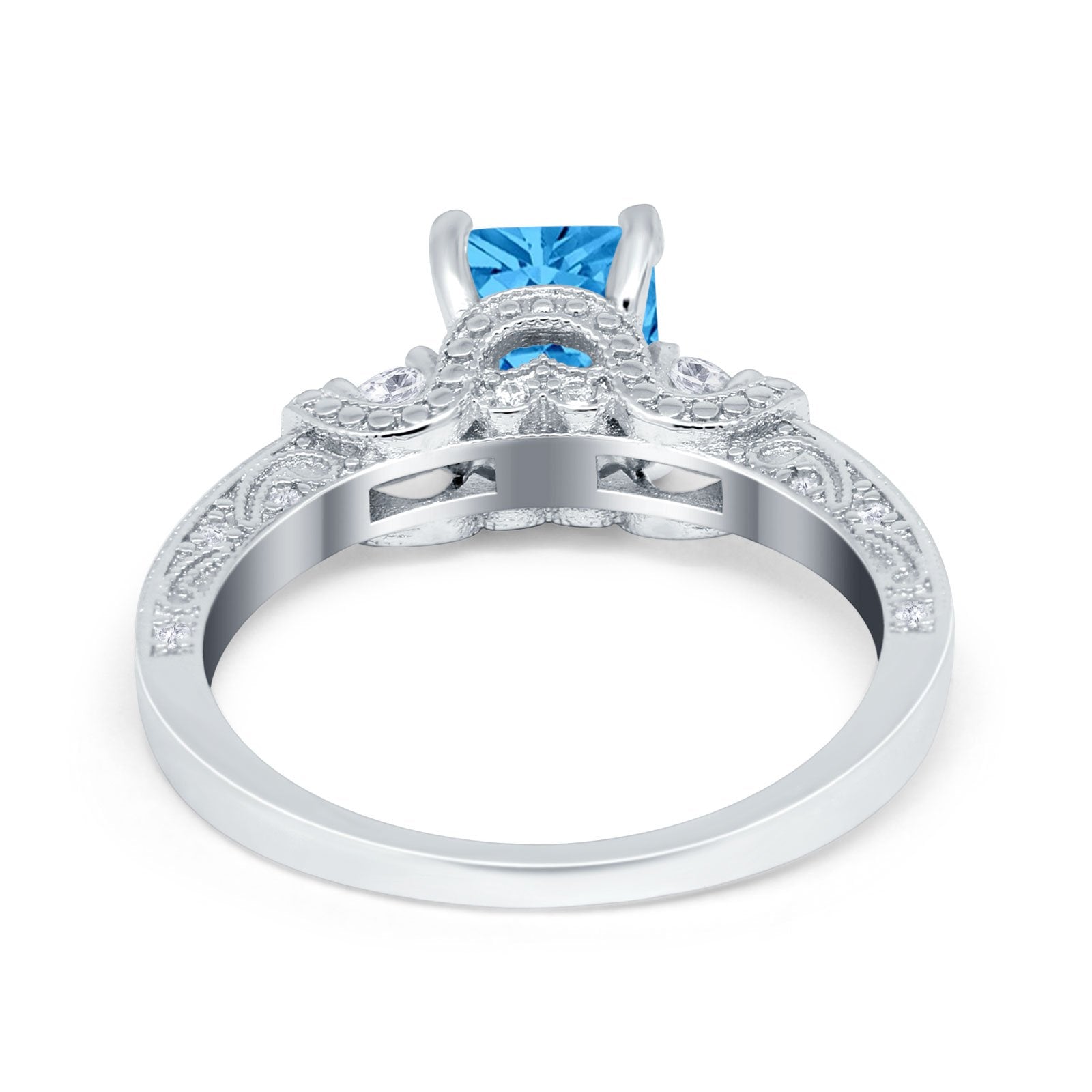 Three Stone Engagement Ring Radiant Simulated Cubic Zirconia 925 Sterling Silver