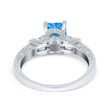 Three Stone Engagement Ring Radiant Simulated Cubic Zirconia 925 Sterling Silver