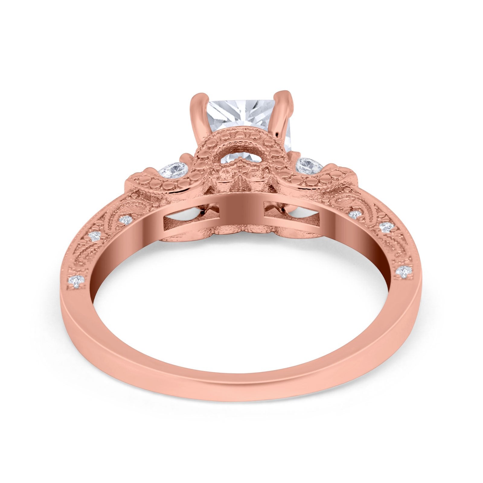 Three Stone Engagement Ring Radiant Simulated Cubic Zirconia 925 Sterling Silver