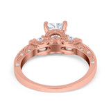 Three Stone Engagement Ring Radiant Simulated Cubic Zirconia 925 Sterling Silver