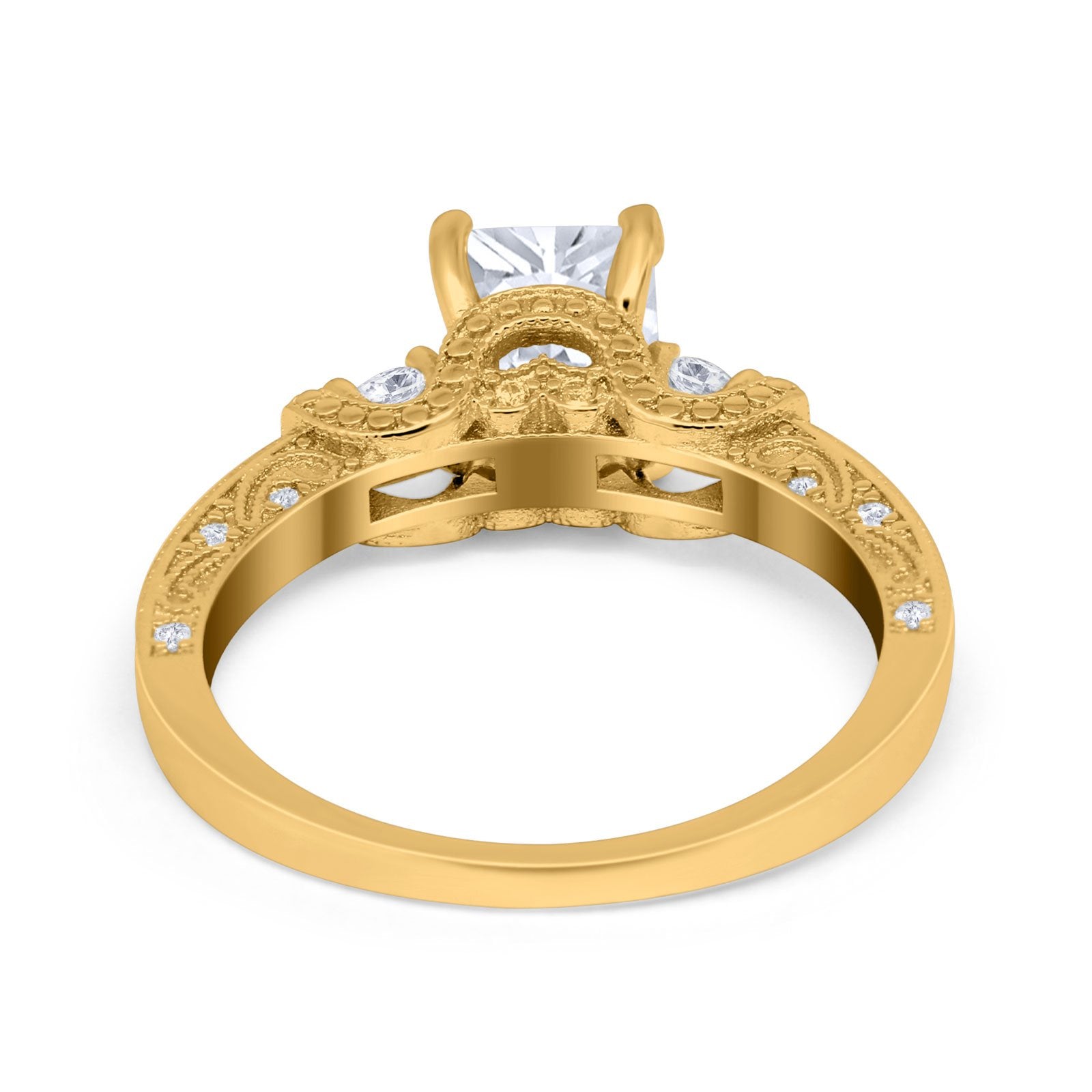 Three Stone Engagement Ring Radiant Simulated Cubic Zirconia 925 Sterling Silver