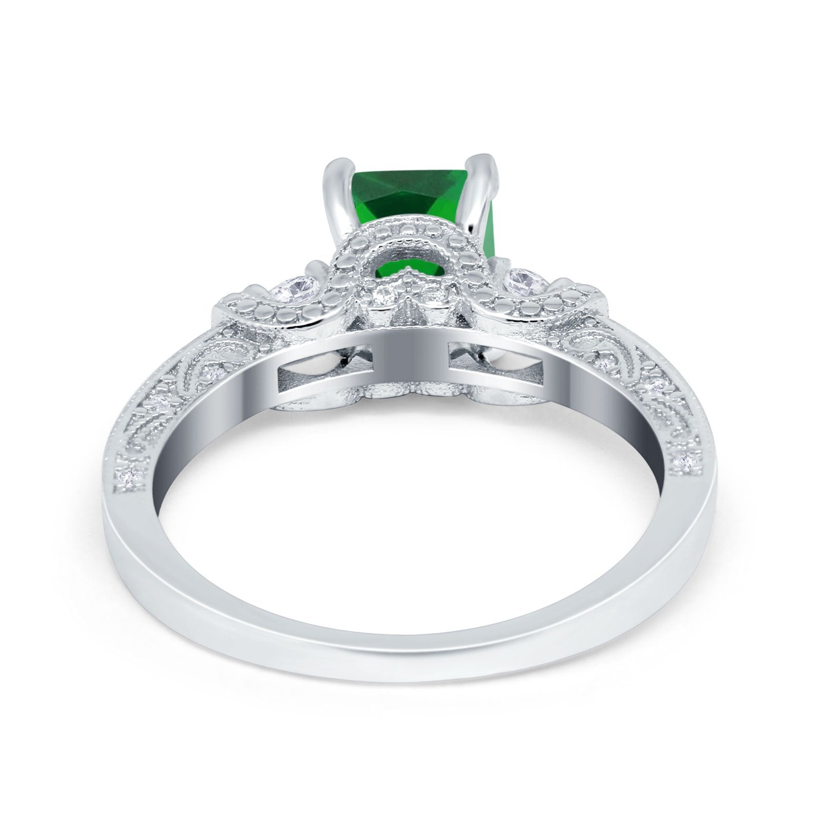 Three Stone Engagement Ring Radiant Simulated Cubic Zirconia 925 Sterling Silver