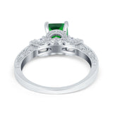 Three Stone Engagement Ring Radiant Simulated Cubic Zirconia 925 Sterling Silver