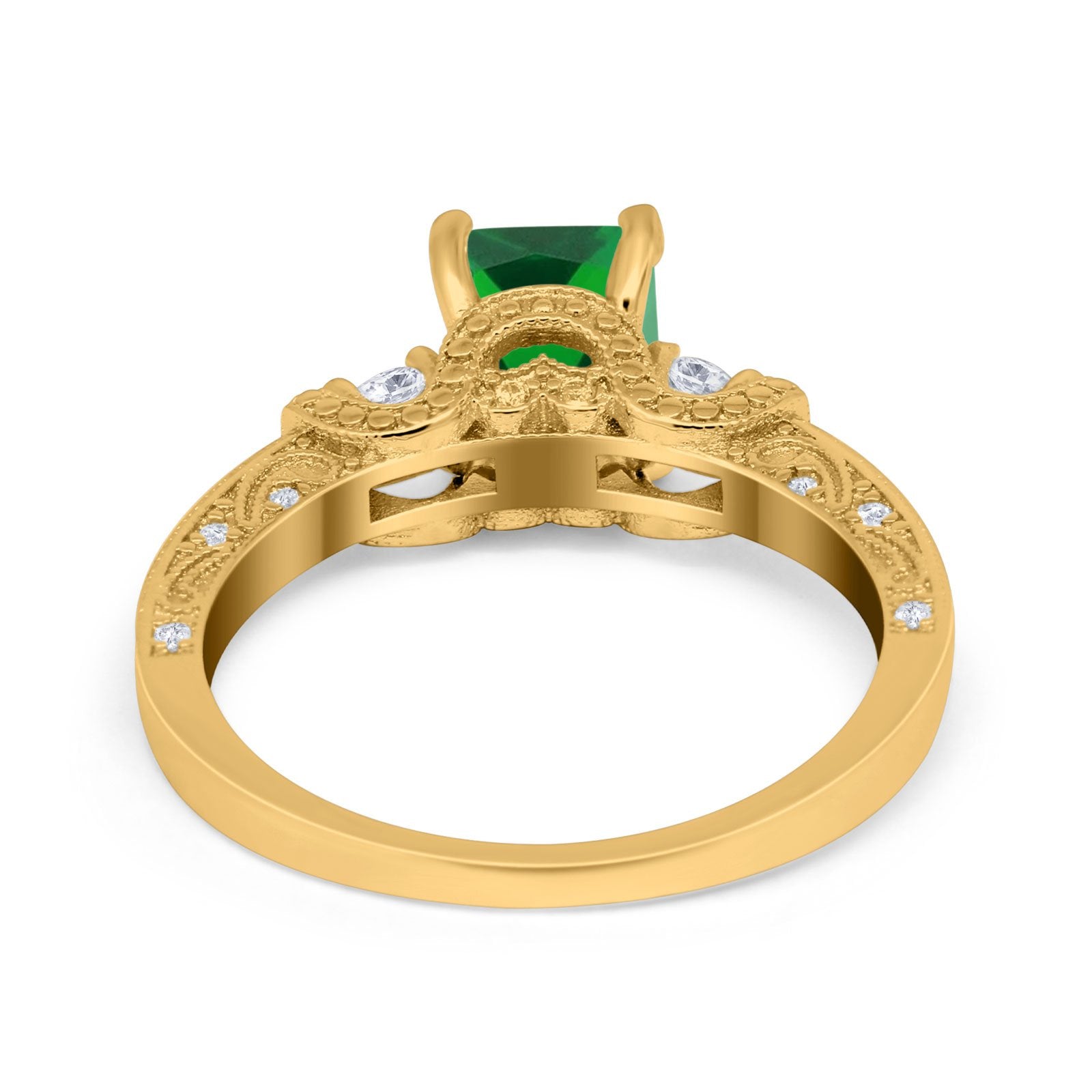 Three Stone Engagement Ring Radiant Simulated Cubic Zirconia 925 Sterling Silver