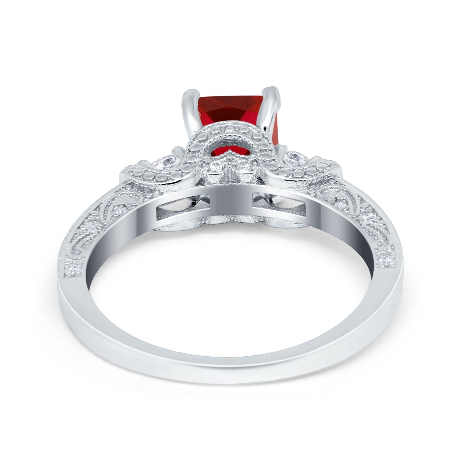 Three Stone Engagement Ring Radiant Simulated Cubic Zirconia 925 Sterling Silver