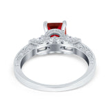 Three Stone Engagement Ring Radiant Simulated Cubic Zirconia 925 Sterling Silver