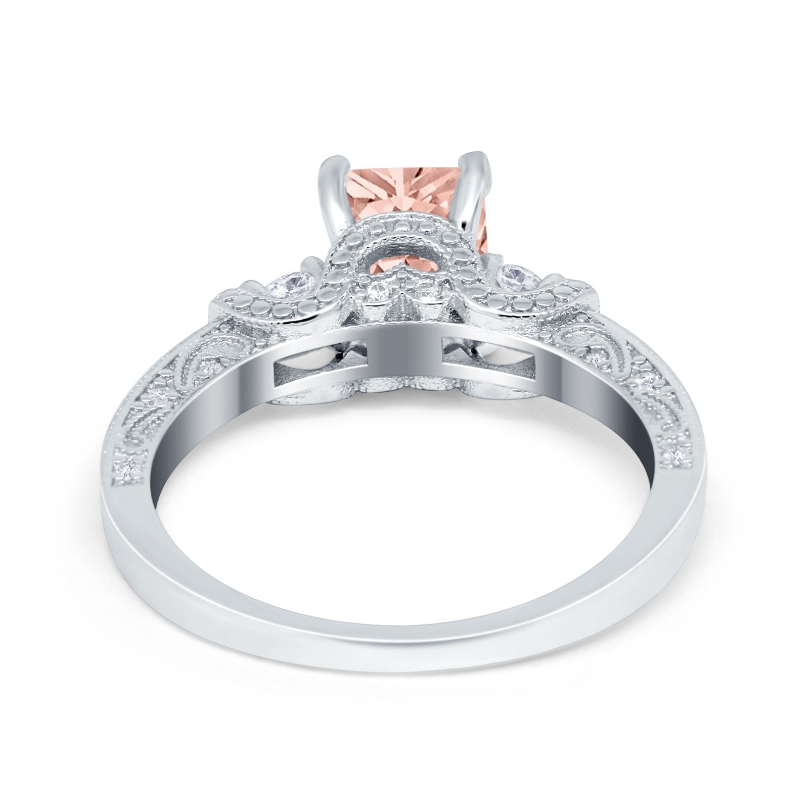 Three Stone Engagement Ring Radiant Simulated Cubic Zirconia 925 Sterling Silver