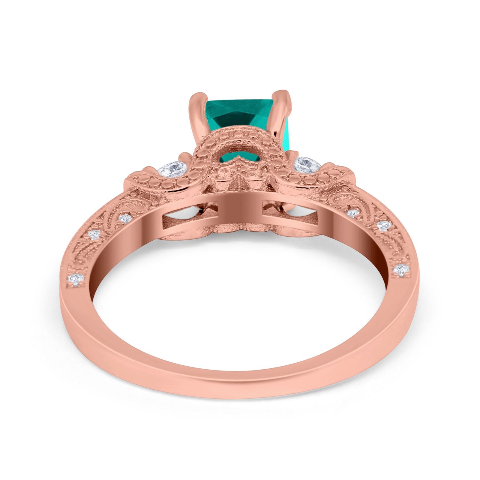 Three Stone Engagement Ring Radiant Simulated Cubic Zirconia 925 Sterling Silver