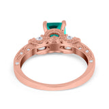 Three Stone Engagement Ring Radiant Simulated Cubic Zirconia 925 Sterling Silver