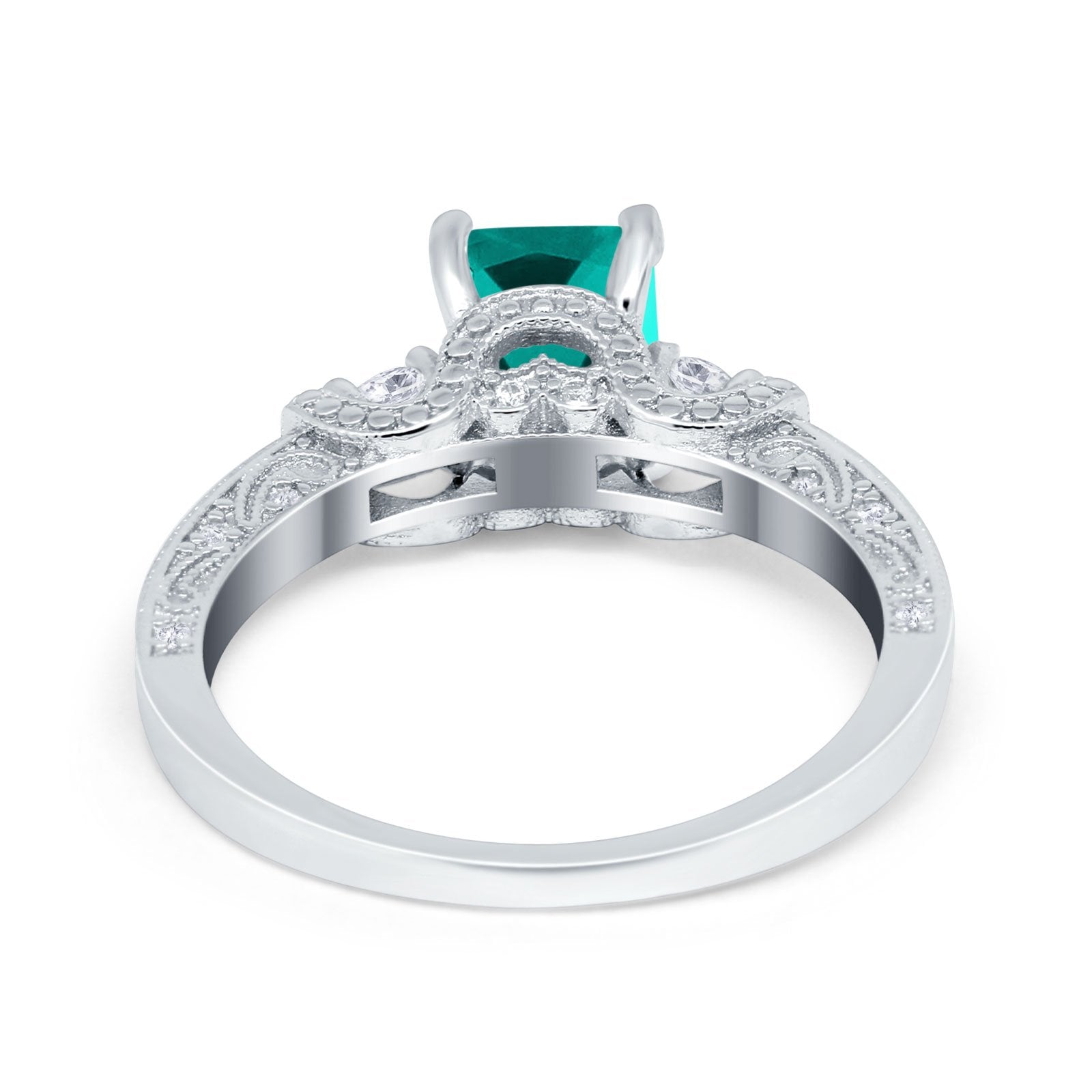 Three Stone Engagement Ring Radiant Simulated Cubic Zirconia 925 Sterling Silver