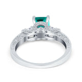 Three Stone Engagement Ring Radiant Simulated Cubic Zirconia 925 Sterling Silver