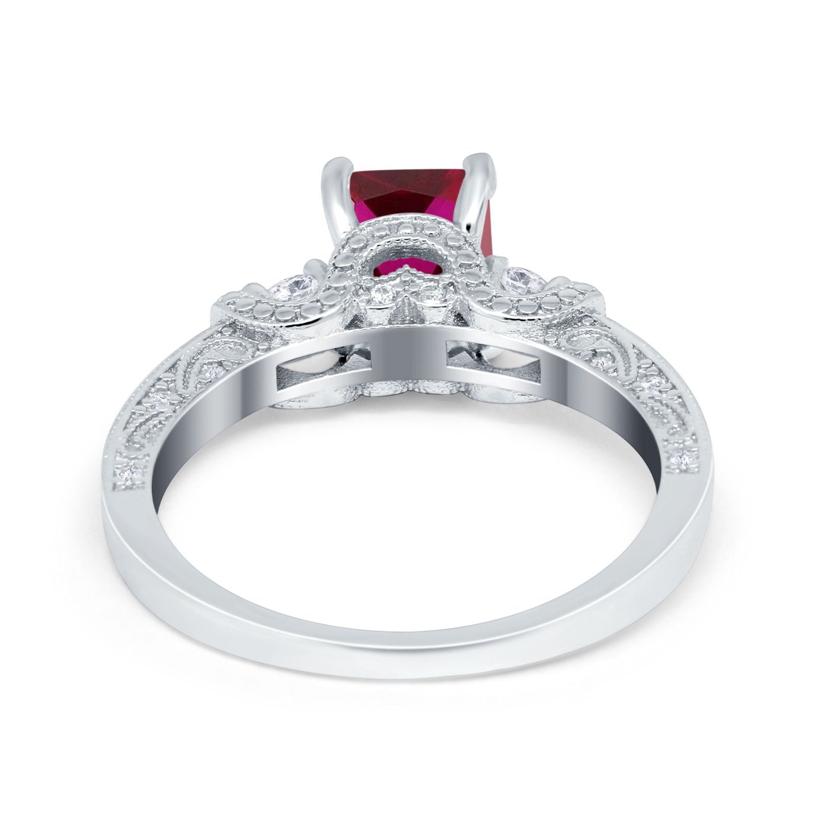 Three Stone Engagement Ring Radiant Simulated Cubic Zirconia 925 Sterling Silver