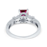 Three Stone Engagement Ring Radiant Simulated Cubic Zirconia 925 Sterling Silver