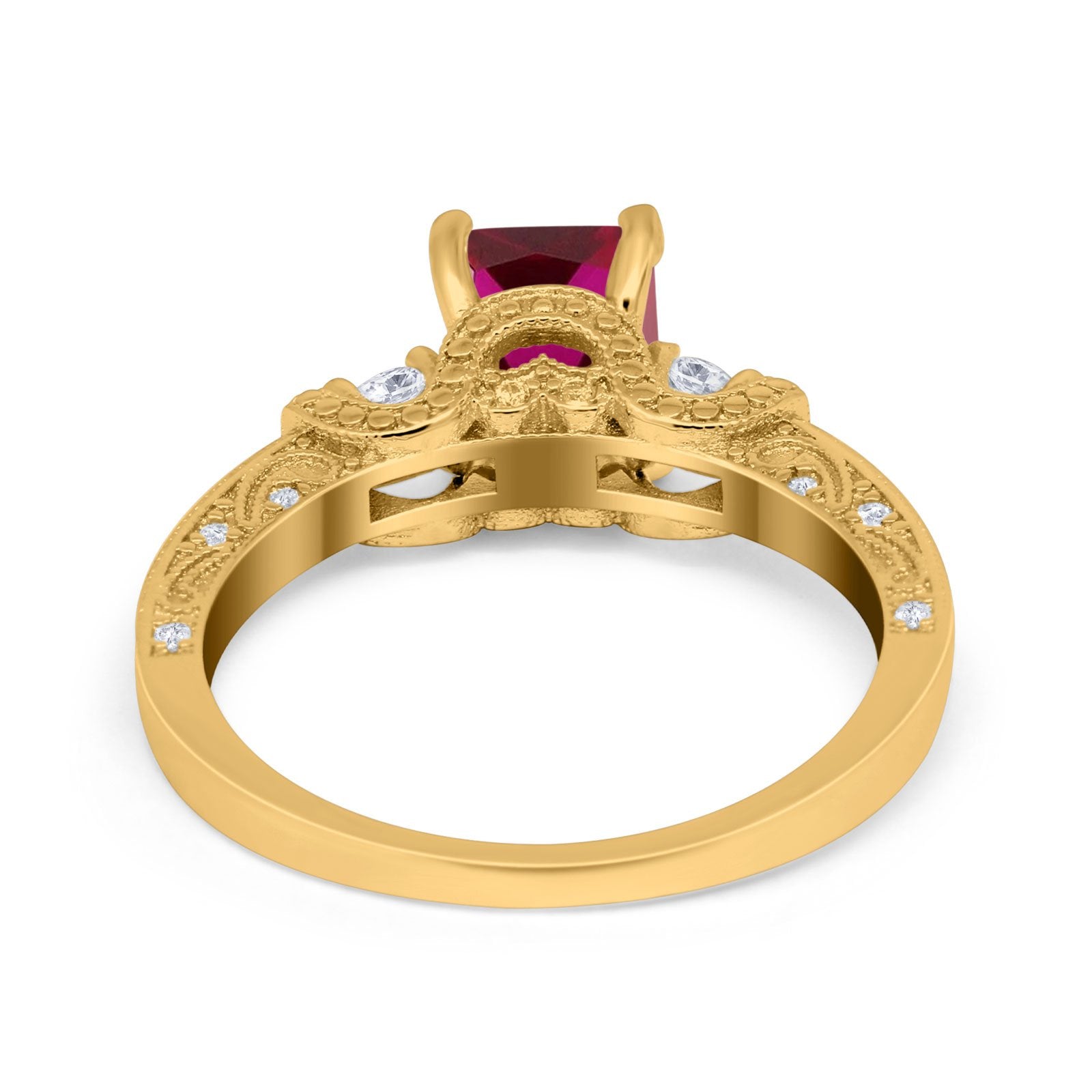 Three Stone Engagement Ring Radiant Simulated Cubic Zirconia 925 Sterling Silver