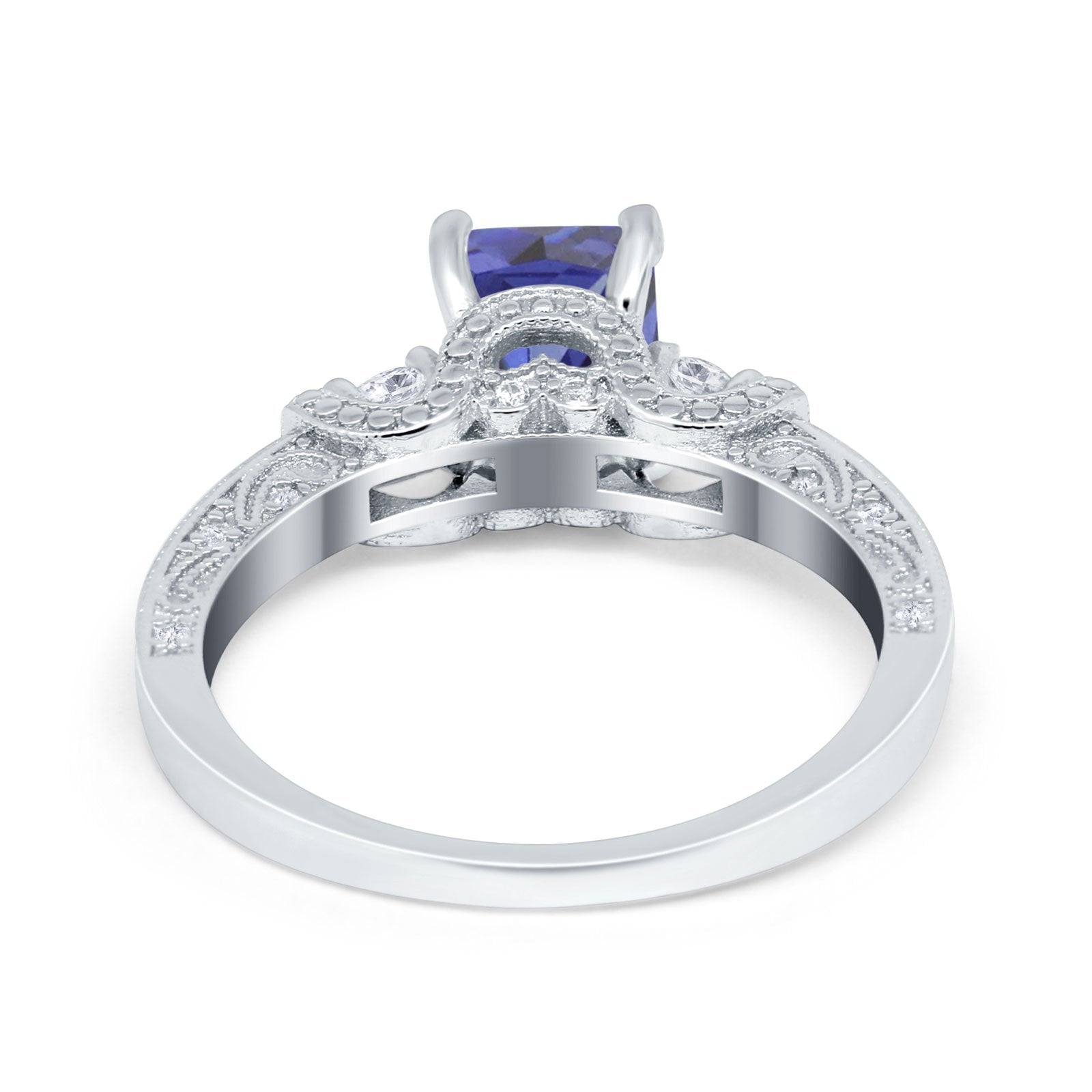 Three Stone Engagement Ring Radiant Simulated Cubic Zirconia 925 Sterling Silver