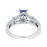 Three Stone Engagement Ring Radiant Simulated Cubic Zirconia 925 Sterling Silver