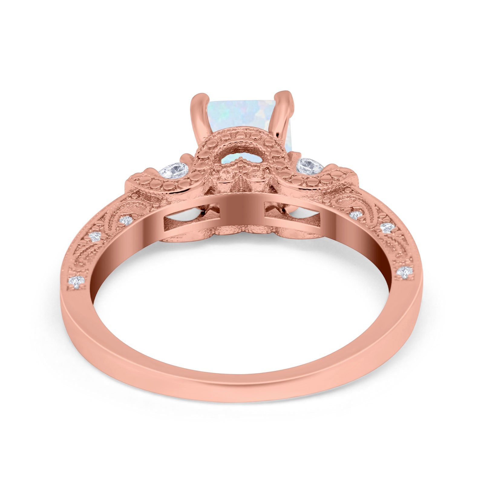 Three Stone Engagement Ring Radiant Simulated Cubic Zirconia 925 Sterling Silver