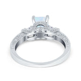 Three Stone Engagement Ring Radiant Simulated Cubic Zirconia 925 Sterling Silver