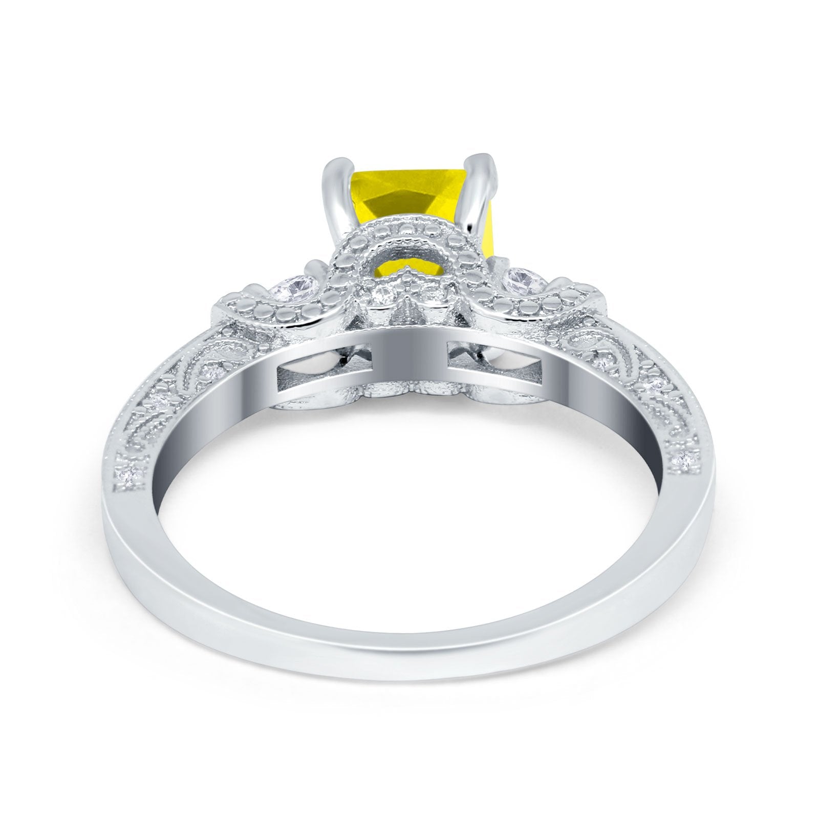 Three Stone Engagement Ring Radiant Simulated Cubic Zirconia 925 Sterling Silver