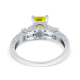 Three Stone Engagement Ring Radiant Simulated Cubic Zirconia 925 Sterling Silver