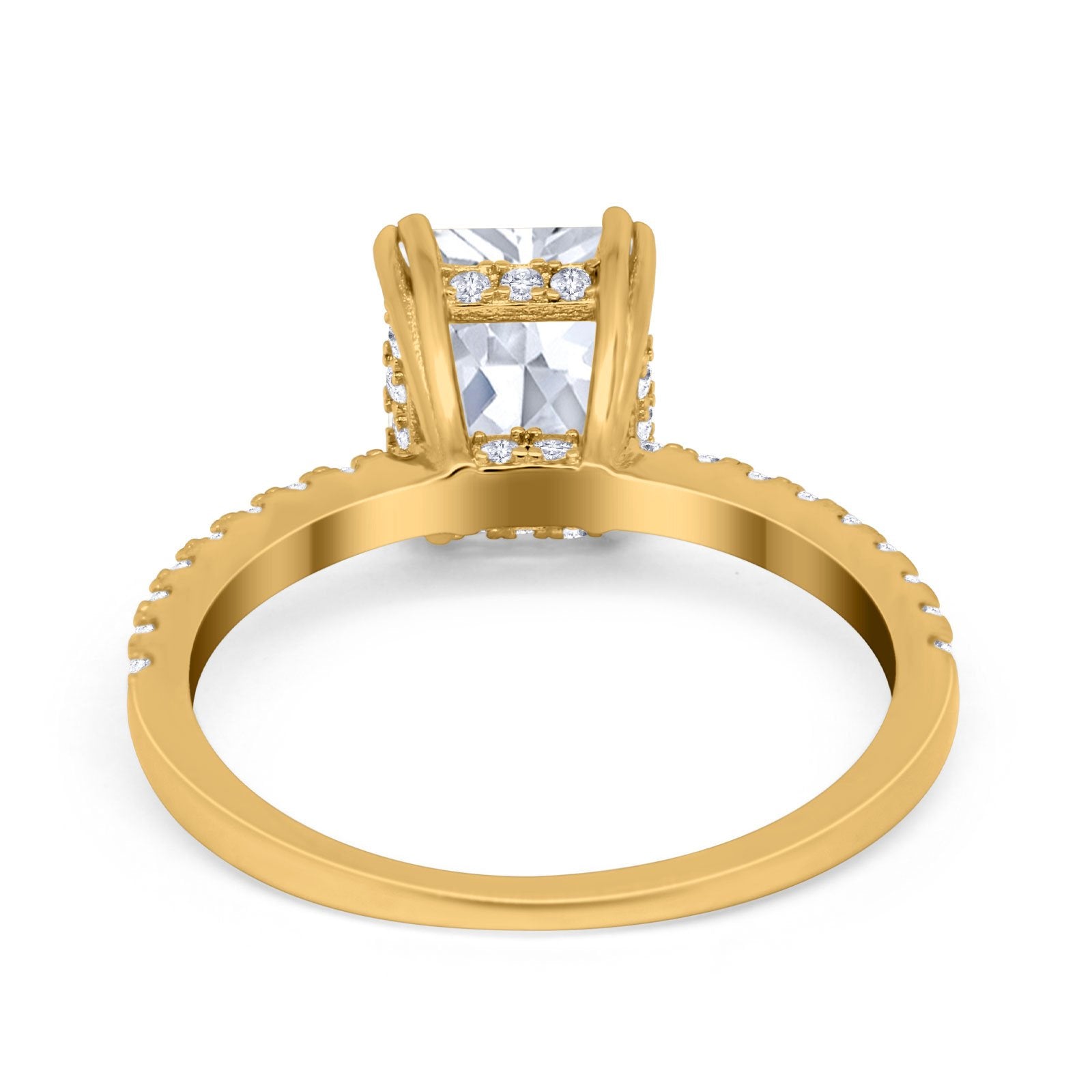 Art Deco Radiant Cut Engagement Ring Simulated Cubic Zirconia 925 Sterling Silver