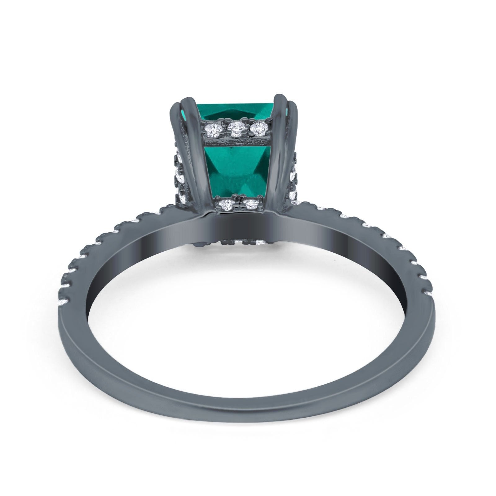 Art Deco Radiant Cut Engagement Ring Simulated Cubic Zirconia 925 Sterling Silver