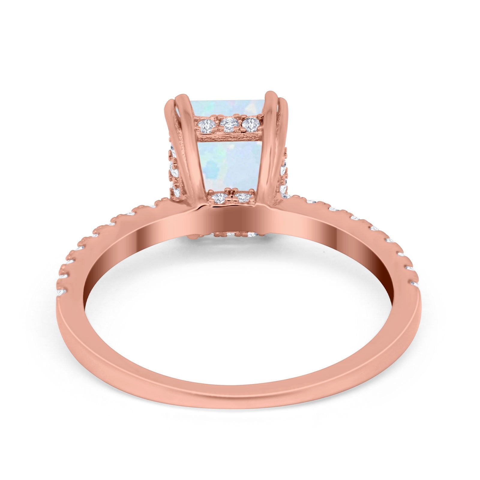 Art Deco Radiant Cut Engagement Ring Simulated Cubic Zirconia 925 Sterling Silver