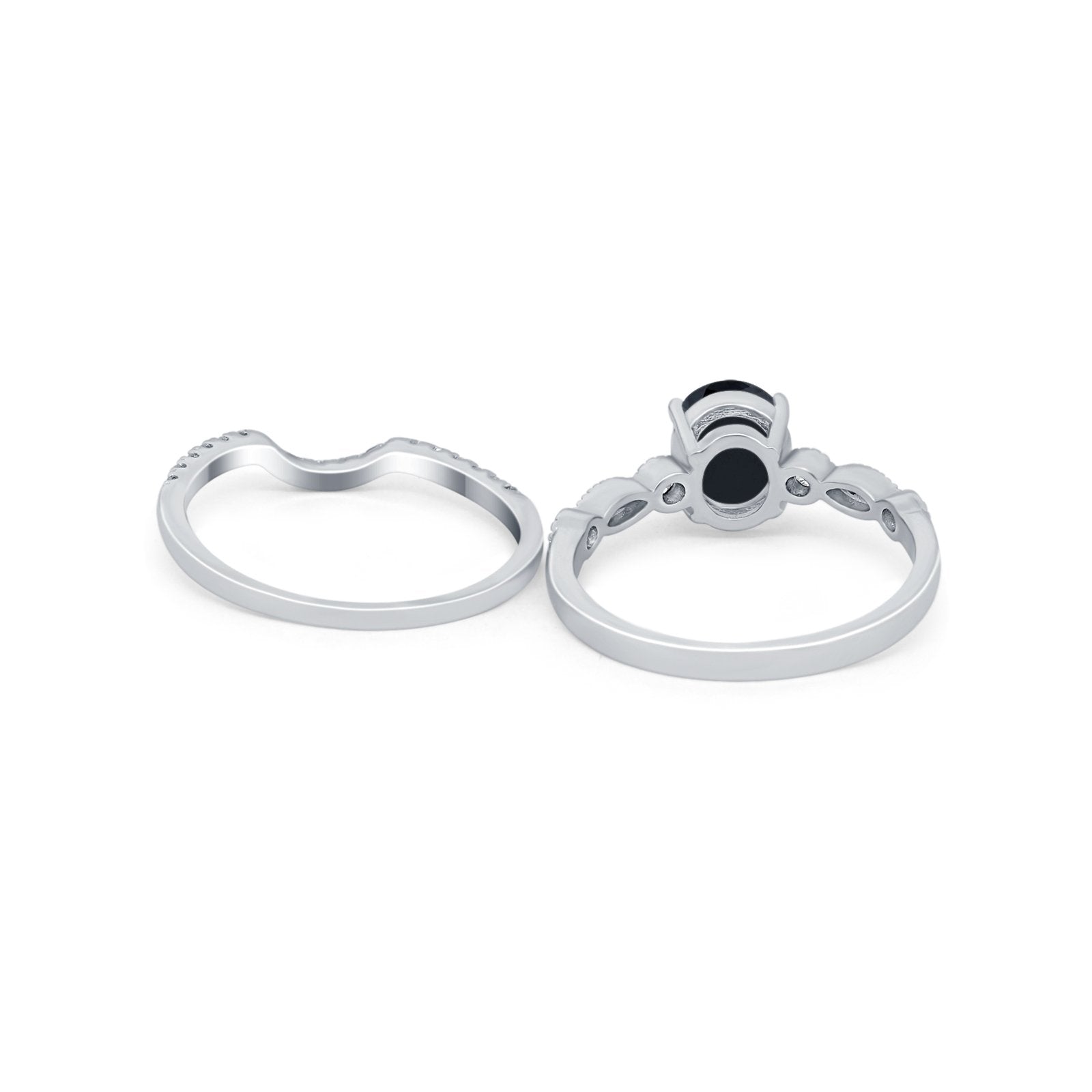 Two Piece Wedding Ring Band Round Simulated Cubic Zirconia 925 Sterling Silver
