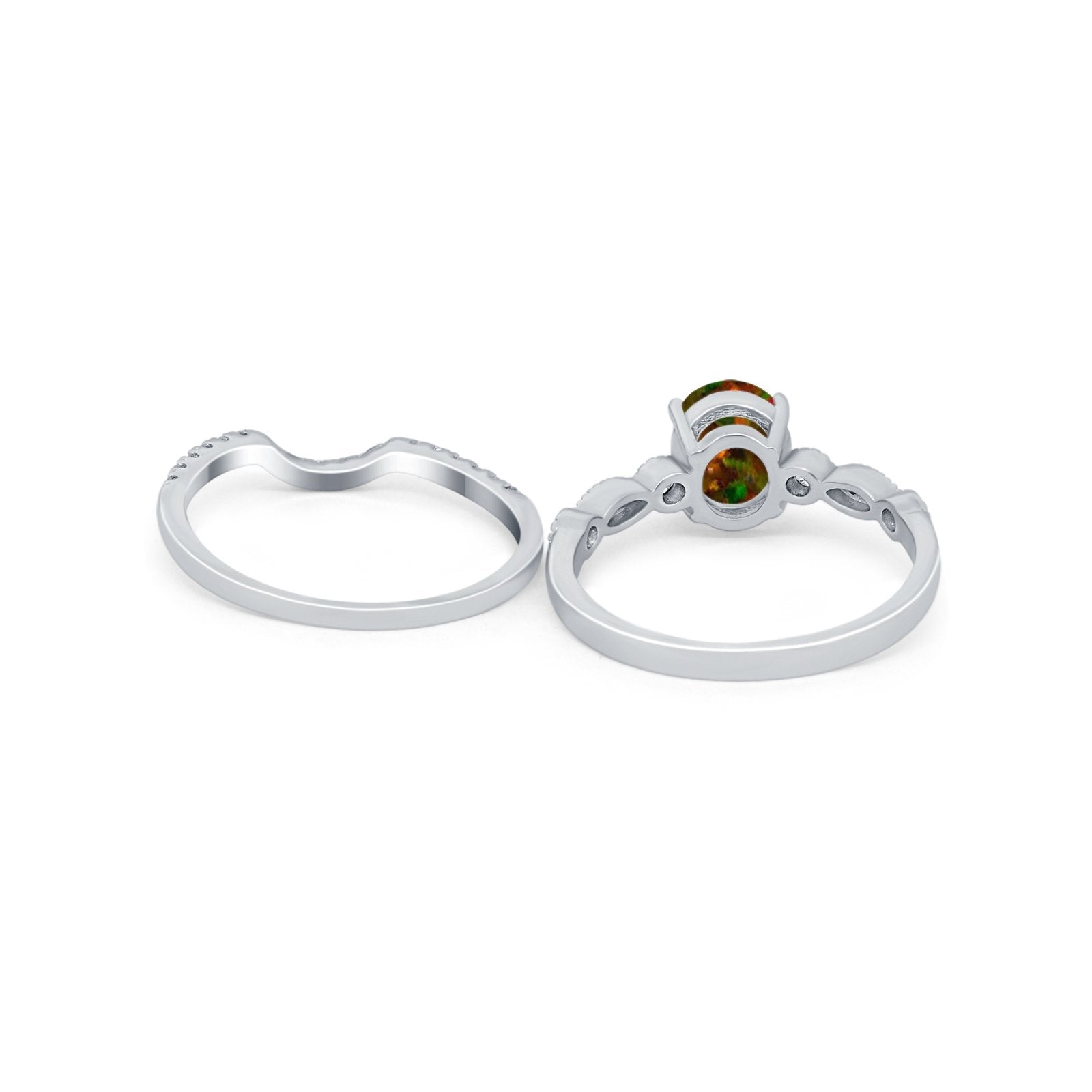Two Piece Wedding Ring Band Round Simulated Cubic Zirconia 925 Sterling Silver
