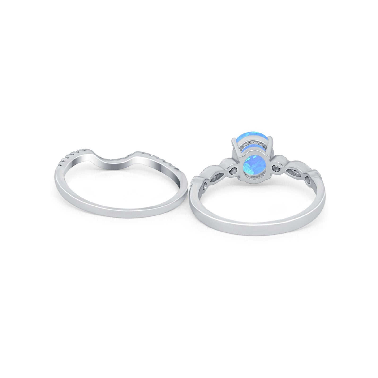 Two Piece Wedding Ring Band Round Simulated Cubic Zirconia 925 Sterling Silver