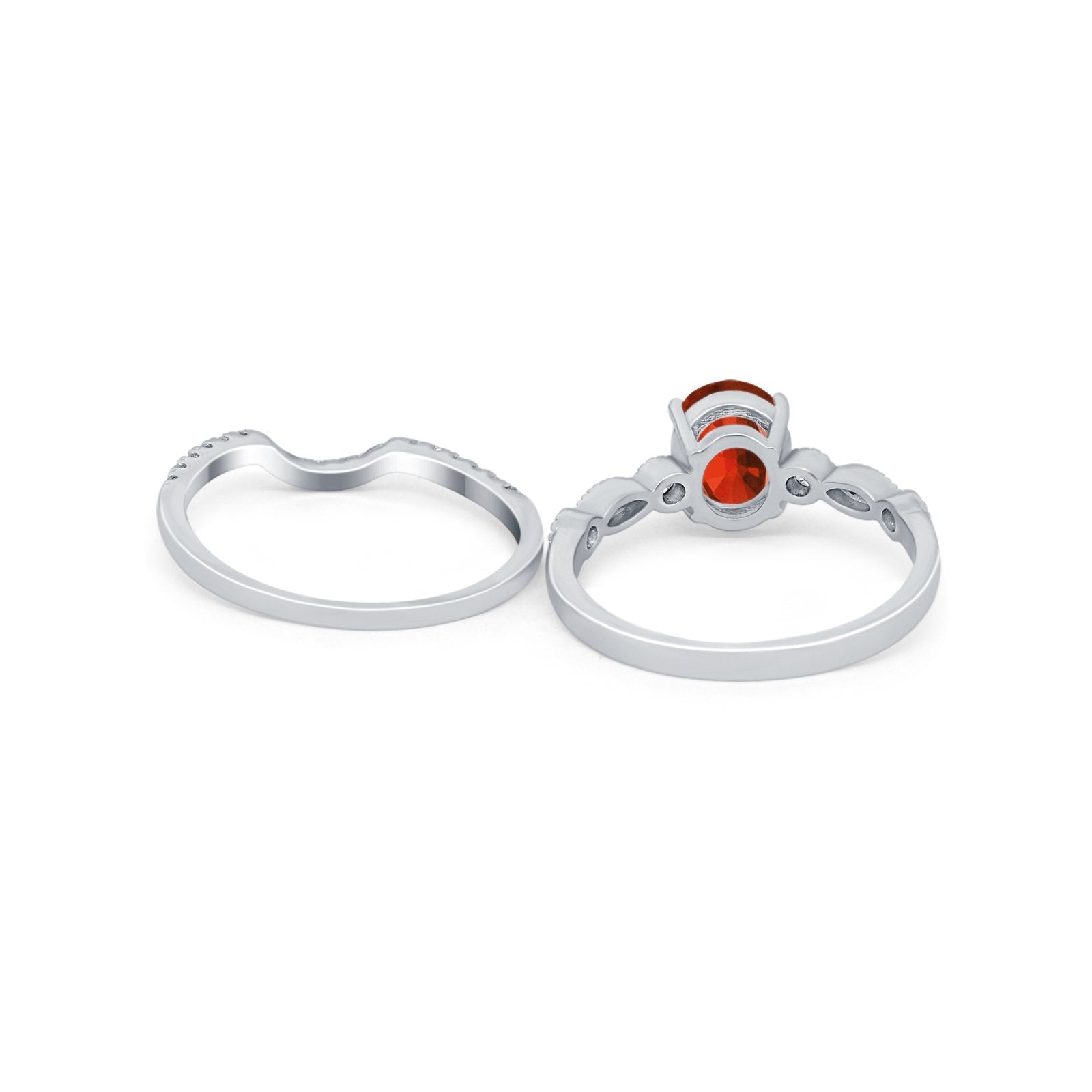 Two Piece Wedding Ring Band Round Simulated Cubic Zirconia 925 Sterling Silver