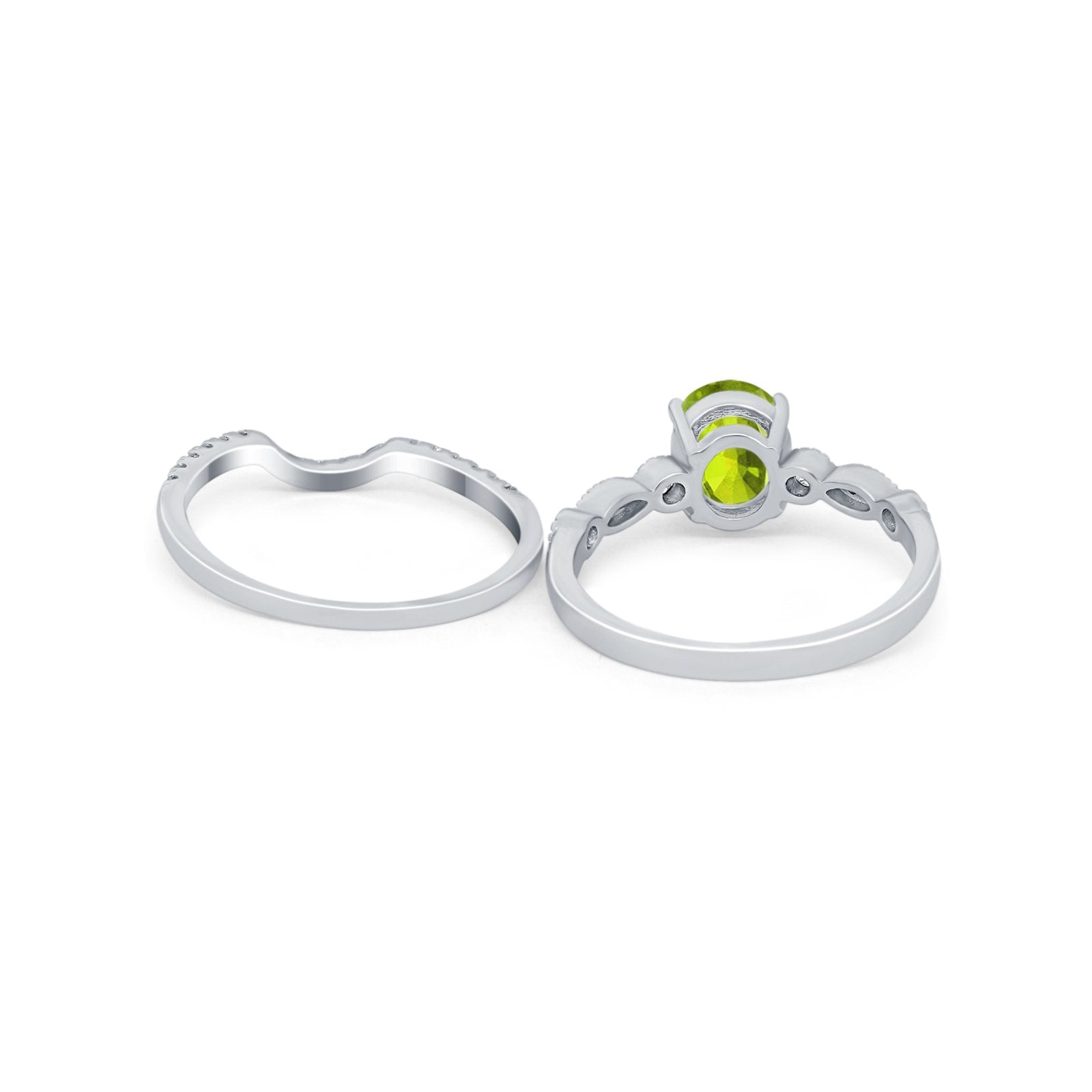 Two Piece Wedding Ring Band Round Simulated Cubic Zirconia 925 Sterling Silver