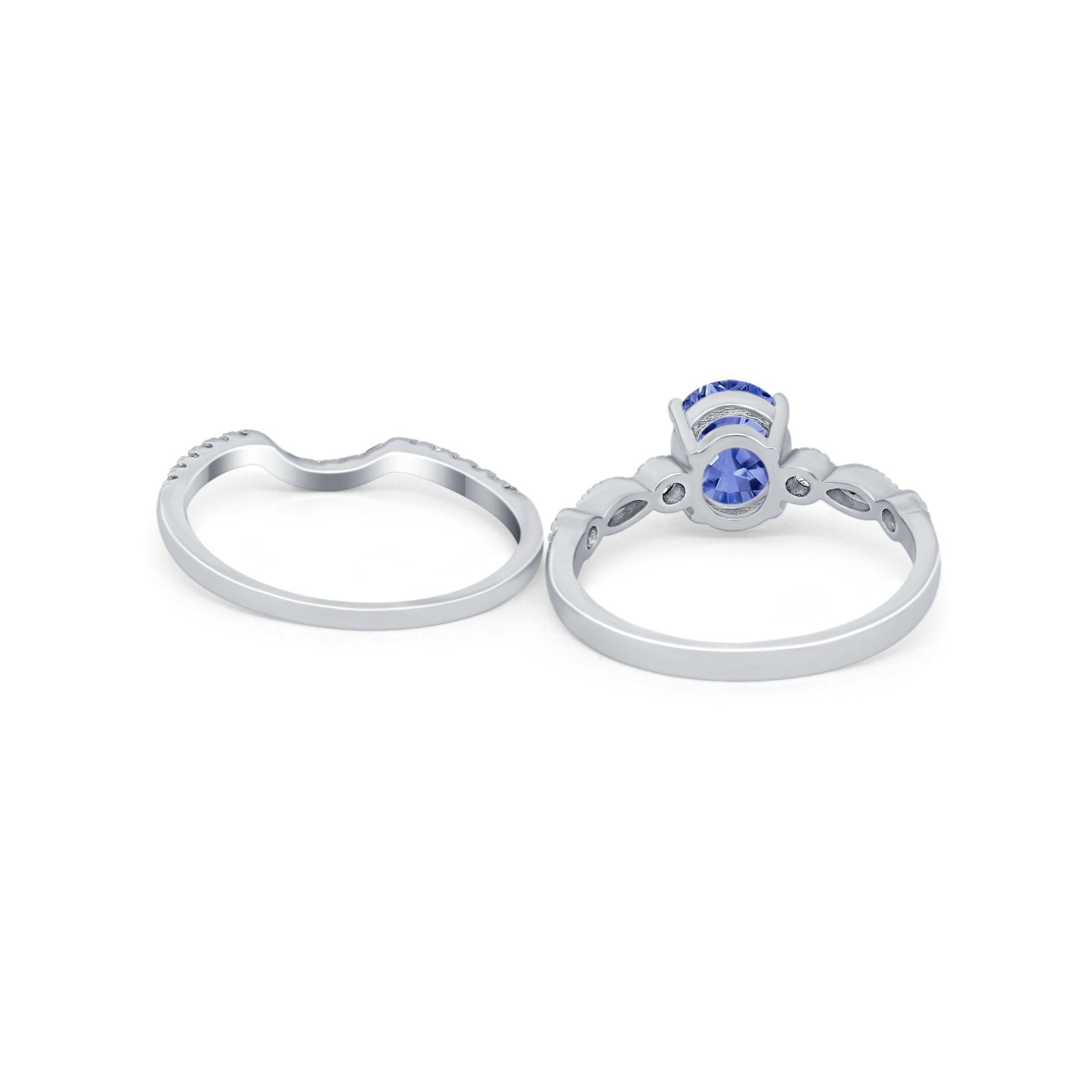 Two Piece Wedding Ring Band Round Simulated Cubic Zirconia 925 Sterling Silver