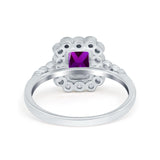 Halo Radiant Cut Wedding Ring Simulated Cubic Zirconia 925 Sterling Silver