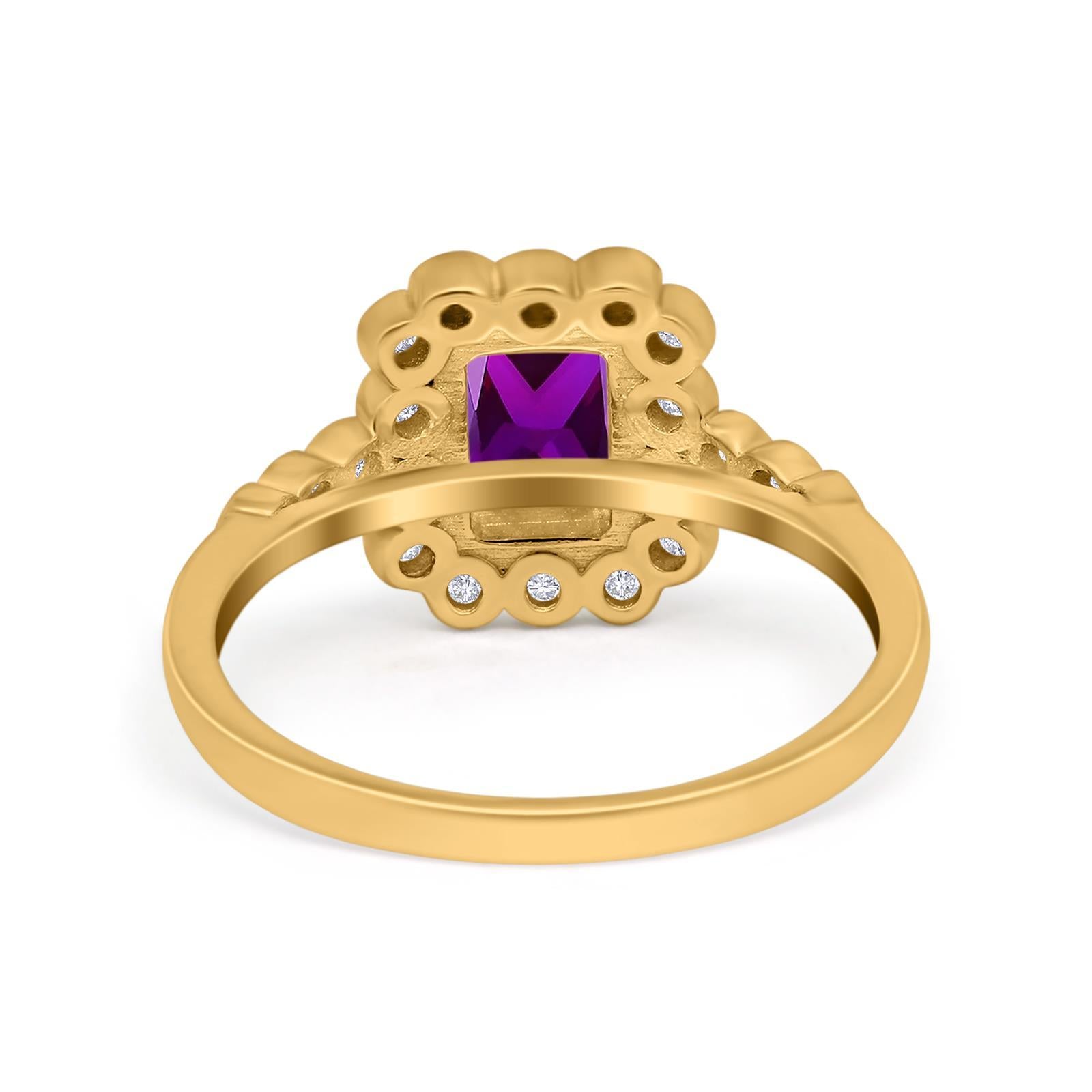 Halo Radiant Cut Wedding Ring Simulated Cubic Zirconia 925 Sterling Silver