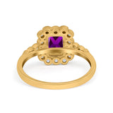 Halo Radiant Cut Wedding Ring Simulated Cubic Zirconia 925 Sterling Silver