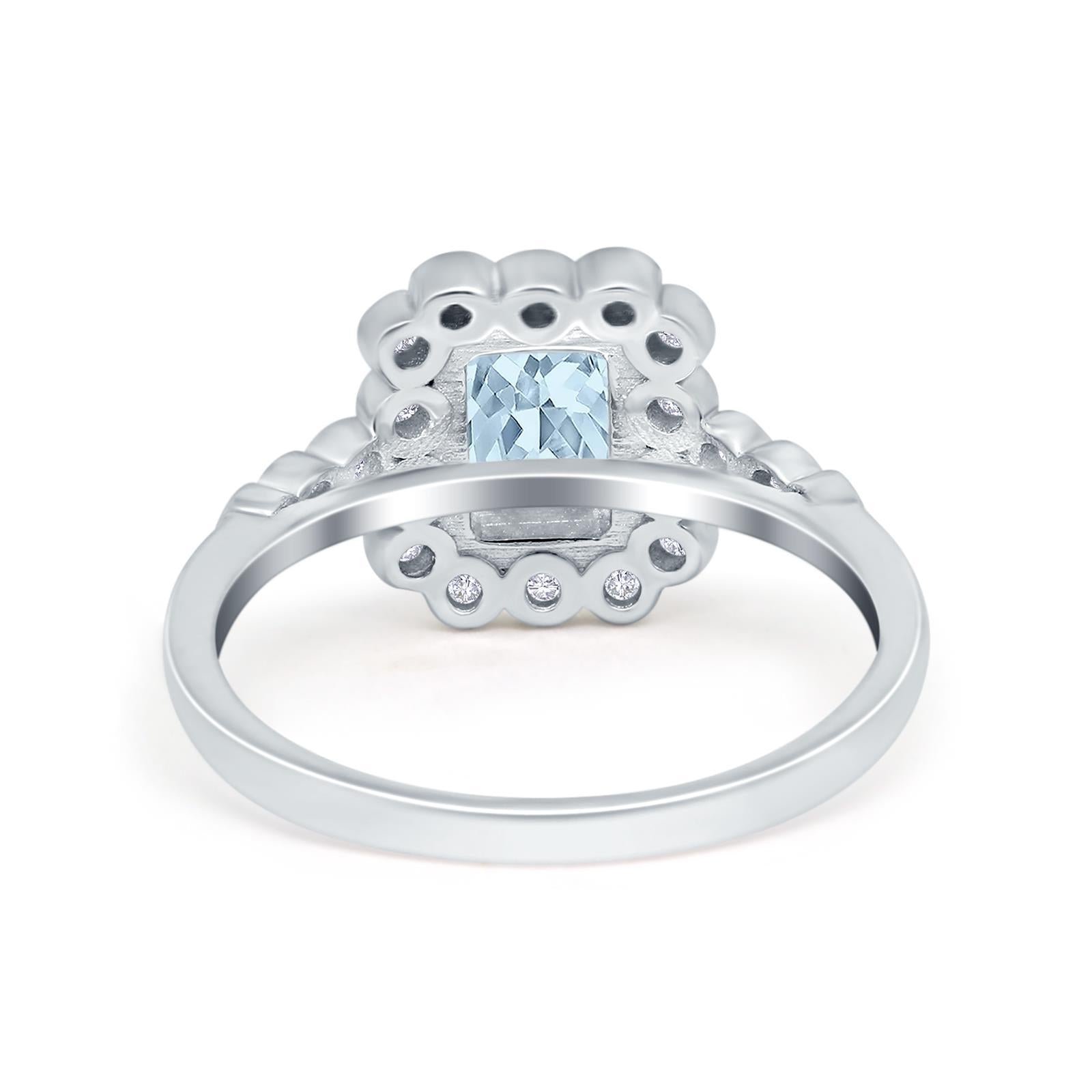 Halo Radiant Cut Wedding Ring Simulated Cubic Zirconia 925 Sterling Silver