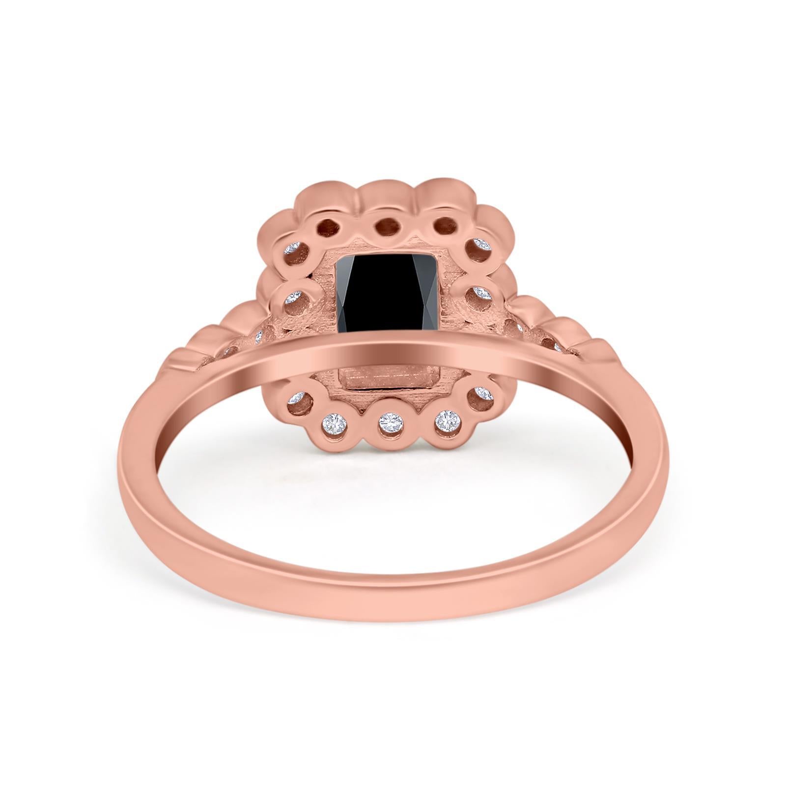 Halo Radiant Cut Wedding Ring Simulated Cubic Zirconia 925 Sterling Silver