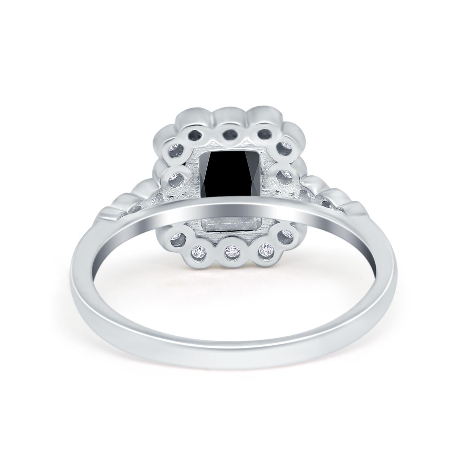 Halo Radiant Cut Wedding Ring Simulated Cubic Zirconia 925 Sterling Silver