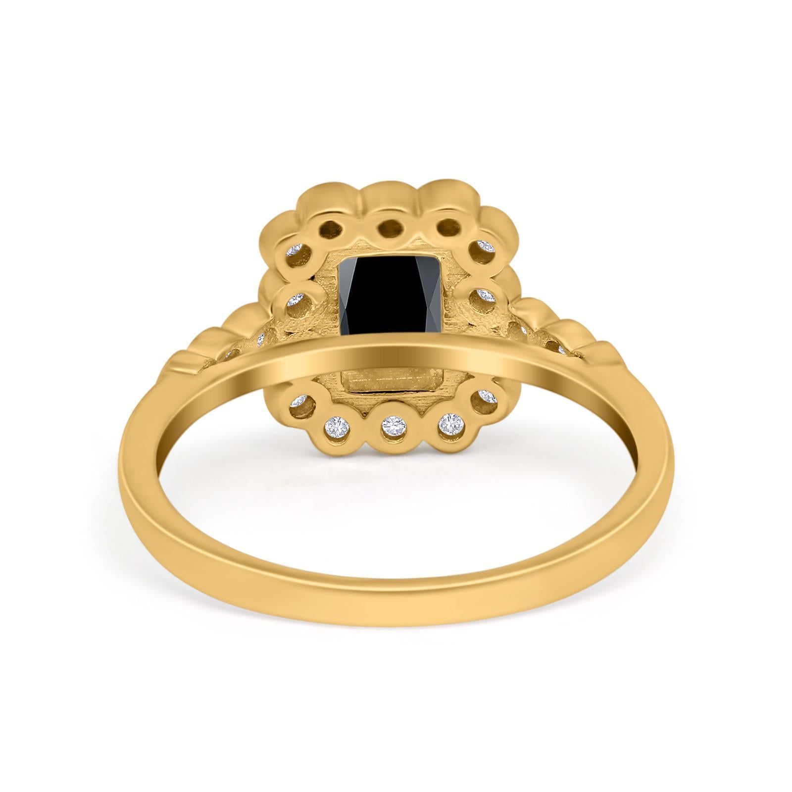 Halo Radiant Cut Wedding Ring Simulated Cubic Zirconia 925 Sterling Silver