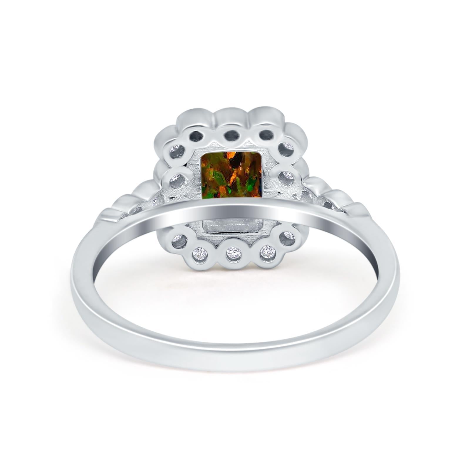 Halo Radiant Cut Wedding Ring Simulated Cubic Zirconia 925 Sterling Silver