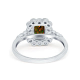 Halo Radiant Cut Wedding Ring Simulated Cubic Zirconia 925 Sterling Silver