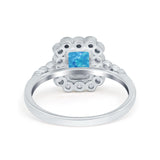 Halo Radiant Cut Wedding Ring Simulated Cubic Zirconia 925 Sterling Silver