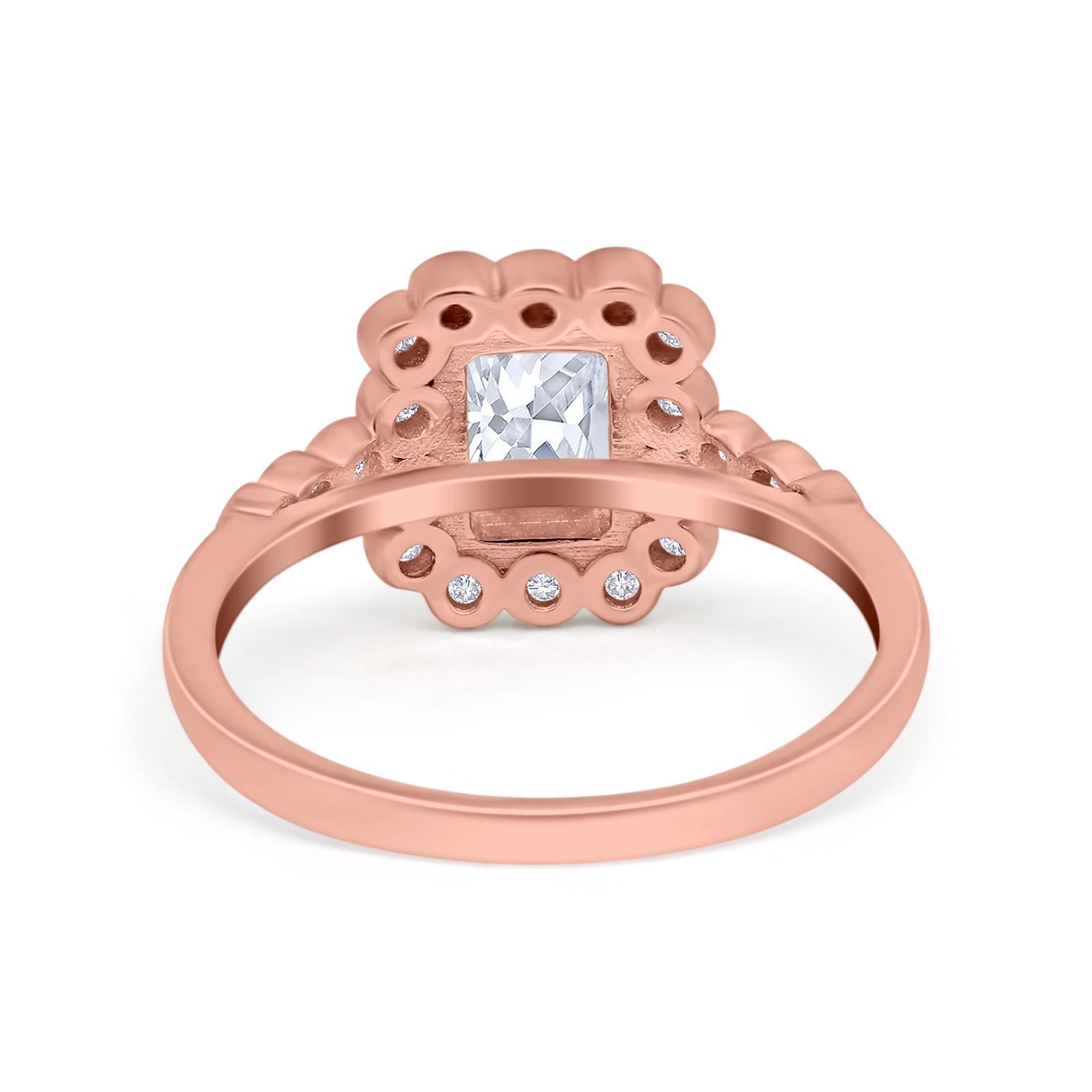 Halo Radiant Cut Wedding Ring Simulated Cubic Zirconia 925 Sterling Silver