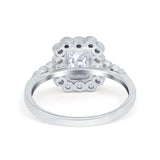 Halo Radiant Cut Wedding Ring Simulated Cubic Zirconia 925 Sterling Silver