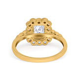 Halo Radiant Cut Wedding Ring Simulated Cubic Zirconia 925 Sterling Silver