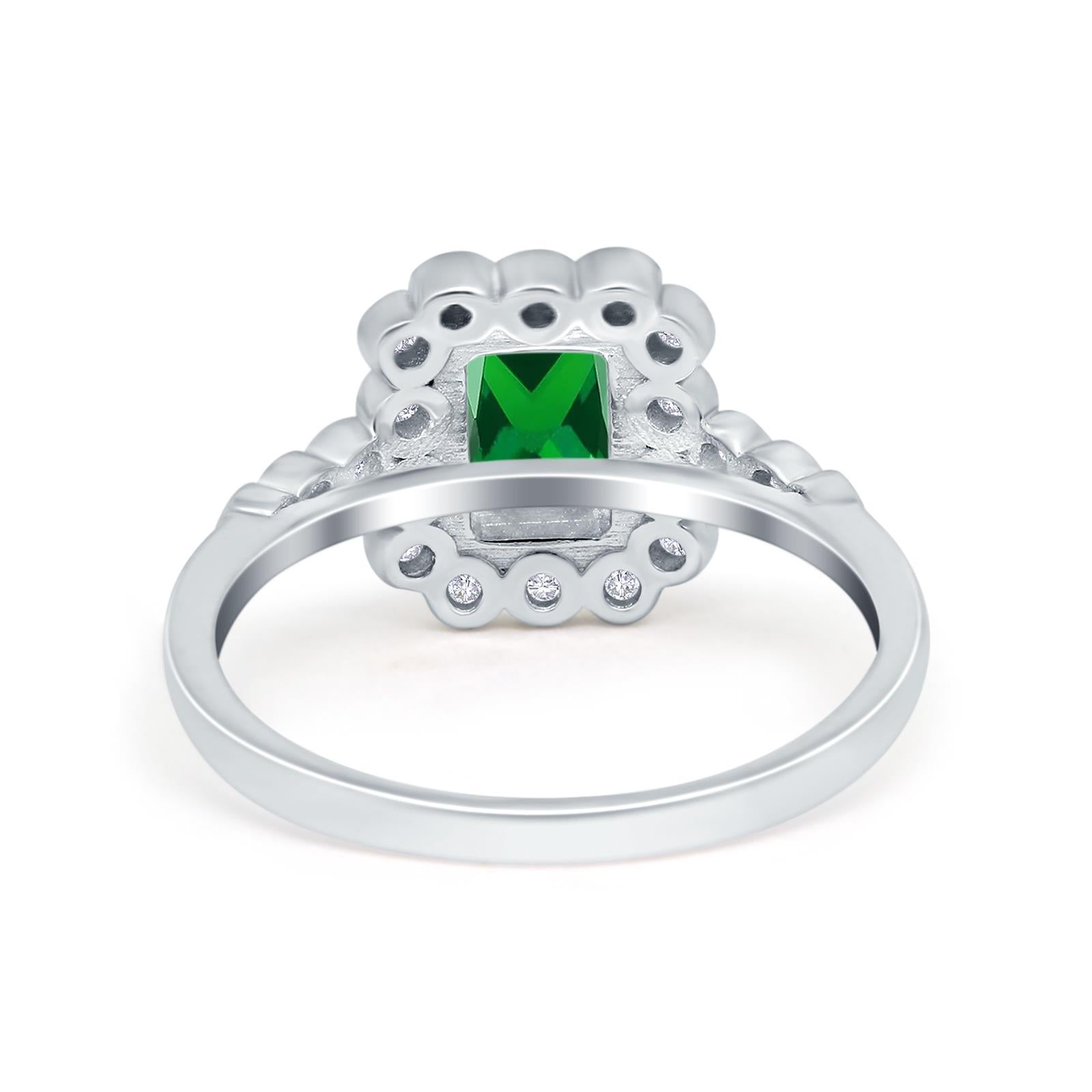 Halo Radiant Cut Wedding Ring Simulated Cubic Zirconia 925 Sterling Silver